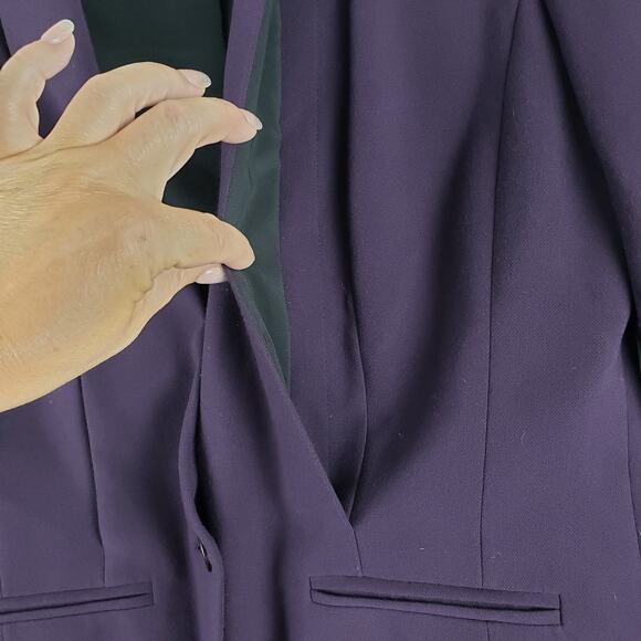 Trouve Women's XS Dark Purple Blazer Black Faux Leather Shoulder Office Gothic‎ - Picture 3 of 12